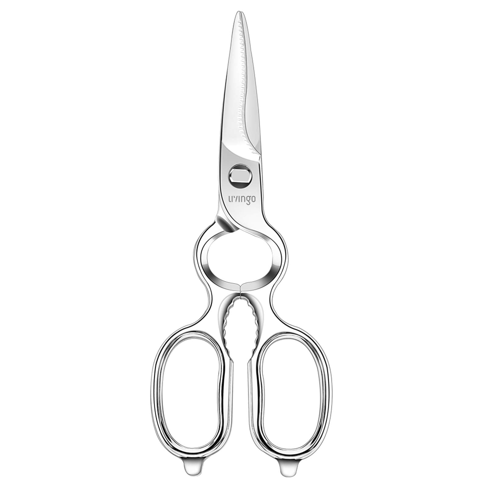 LIVINGO kitchen forged shears handling scene shows durable, precise cuts for daily prep.