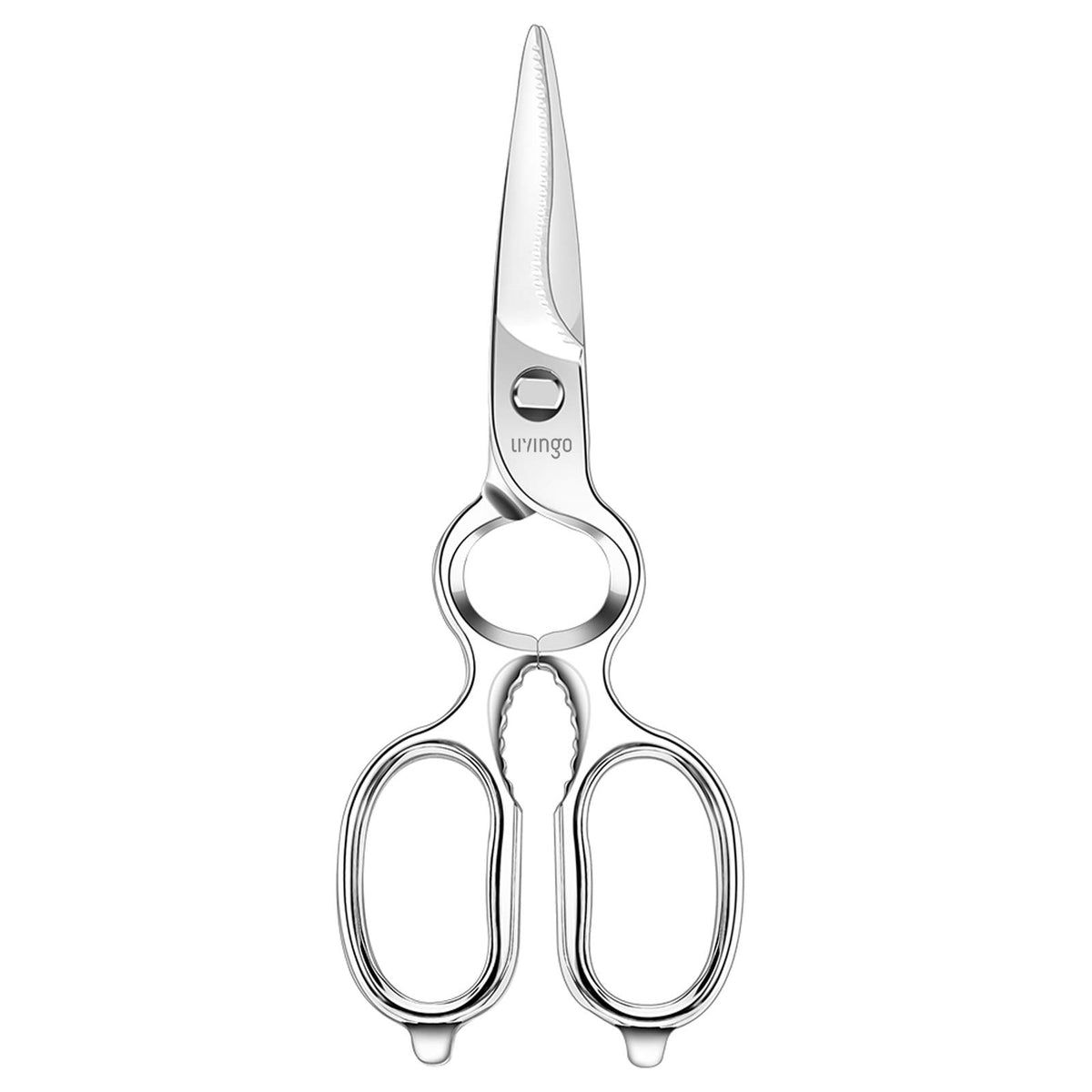 LIVINGO kitchen forged shears handling scene shows durable, precise cuts for daily prep.