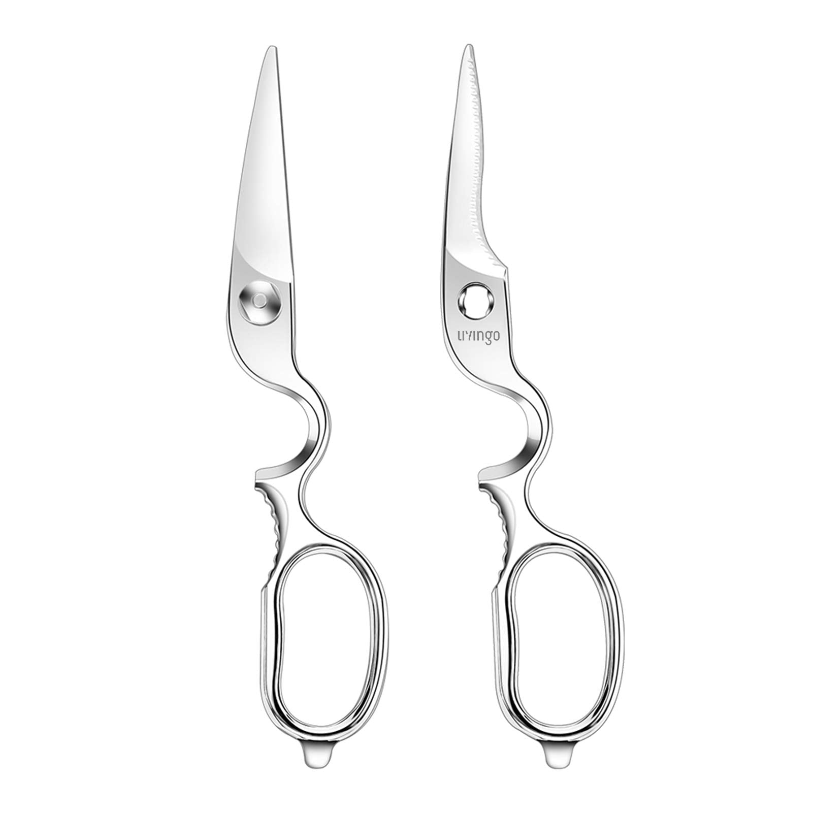 LIVINGO kitchen forged shears nutcracker function shown for quick shell cracking.