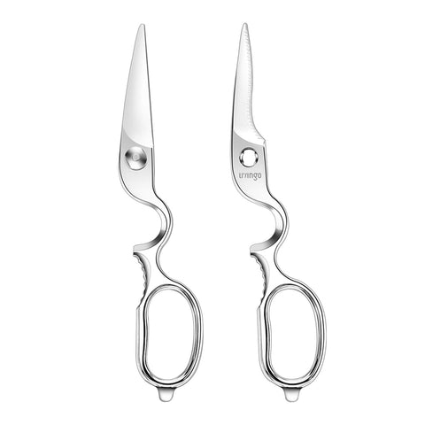 LIVINGO kitchen forged shears nutcracker function shown for quick shell cracking.
