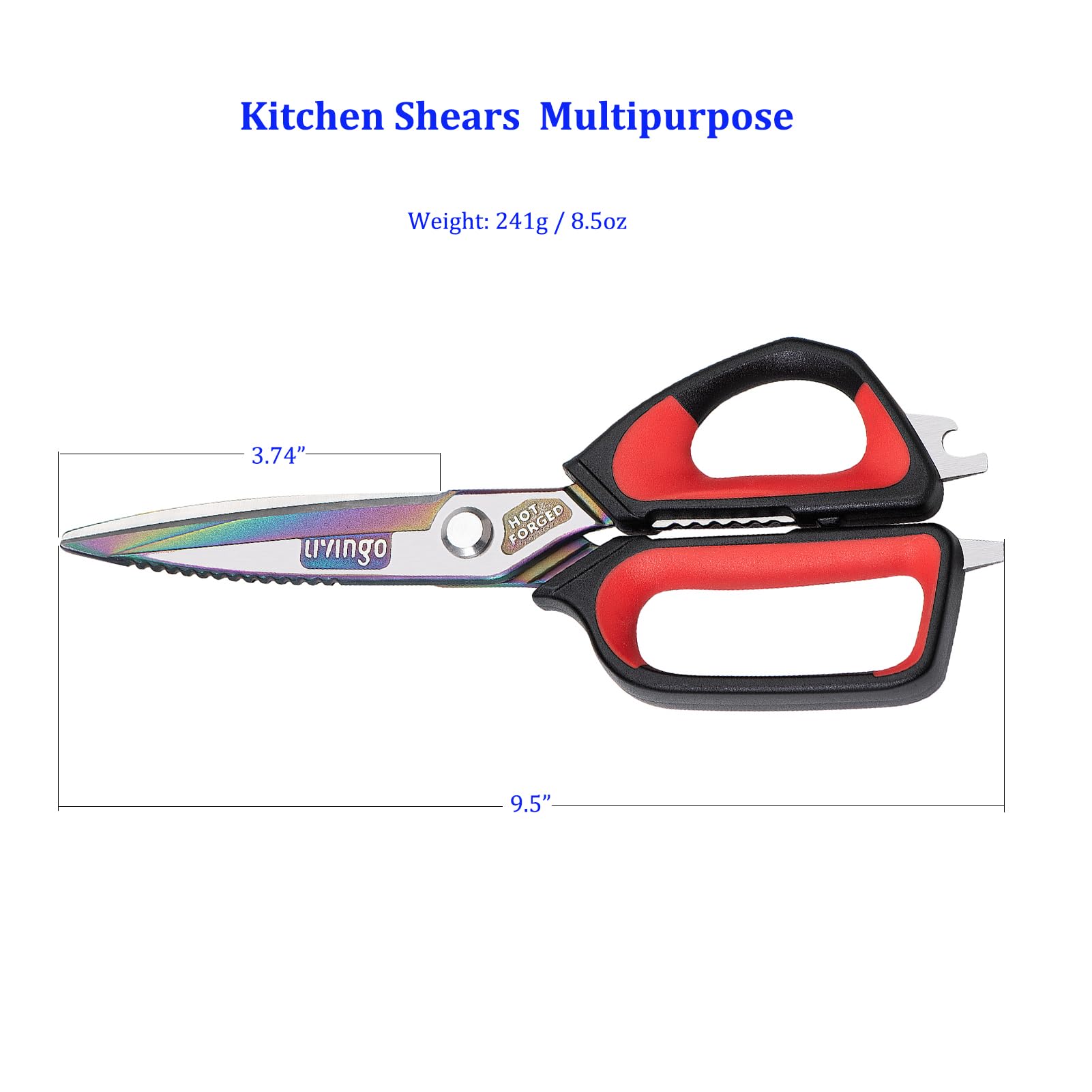 LIVINGO kitchen shears with bottle and can openers for quick tasks