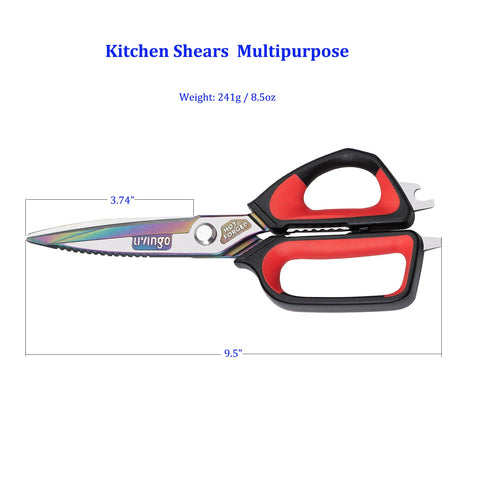 LIVINGO kitchen shears with bottle and can openers for quick tasks