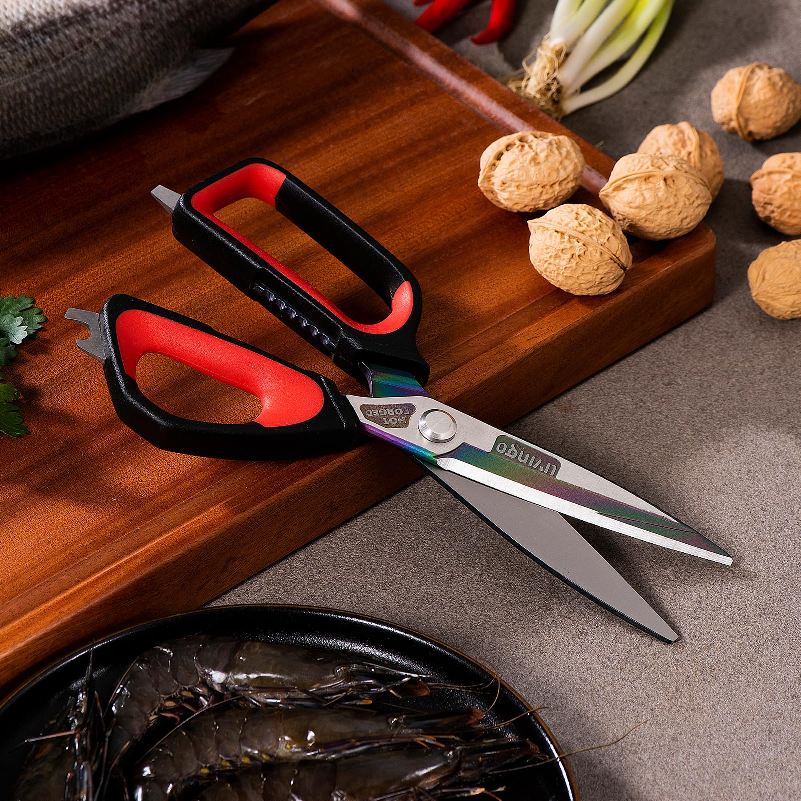 LIVINGO kitchen shears with scale-scraper for fish prep and vegetable trimming