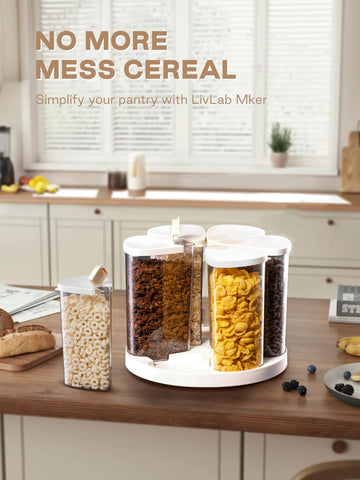 LivLab Mker 6-grid canister set viewed together keeps pantry tidy.