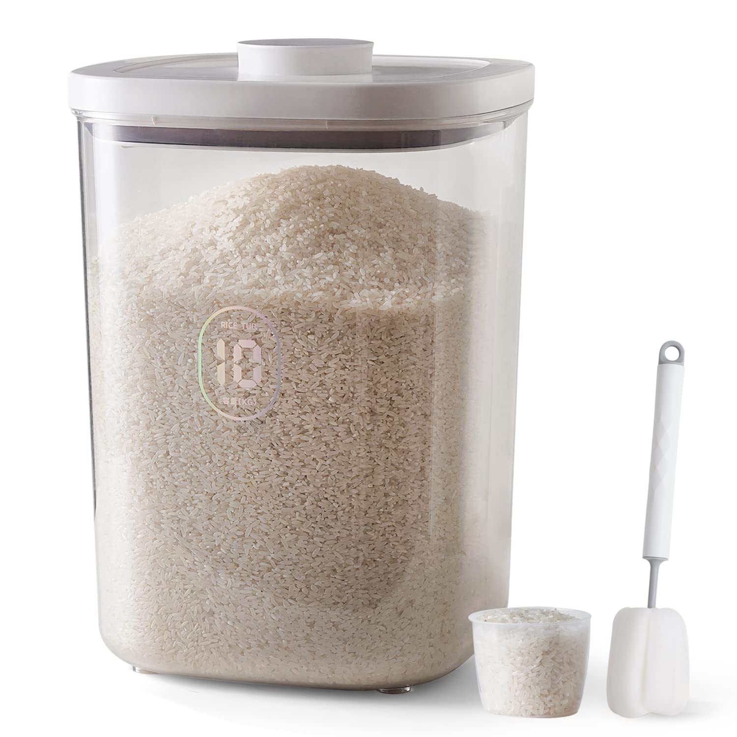 LivLab rice dispenser front view showing compact kitchen storage