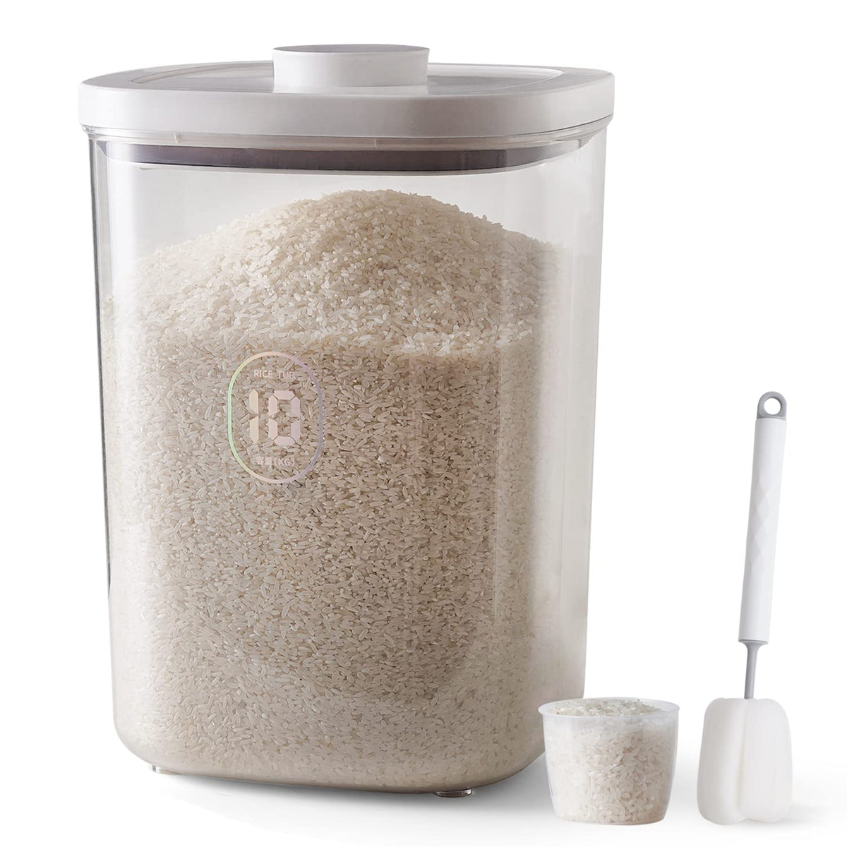 LivLab rice dispenser front view showing compact kitchen storage