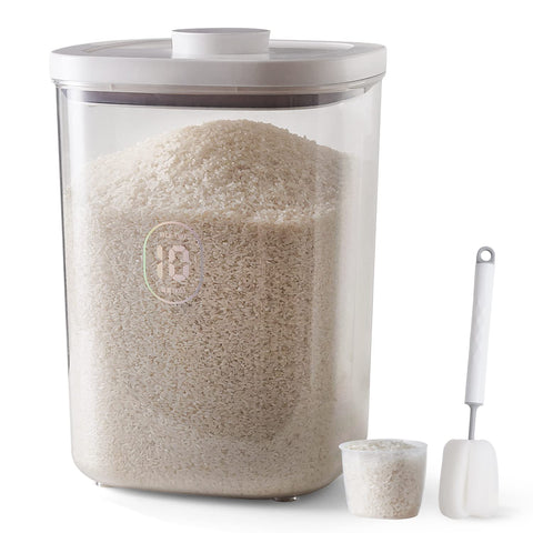 LivLab rice dispenser front view showing compact kitchen storage