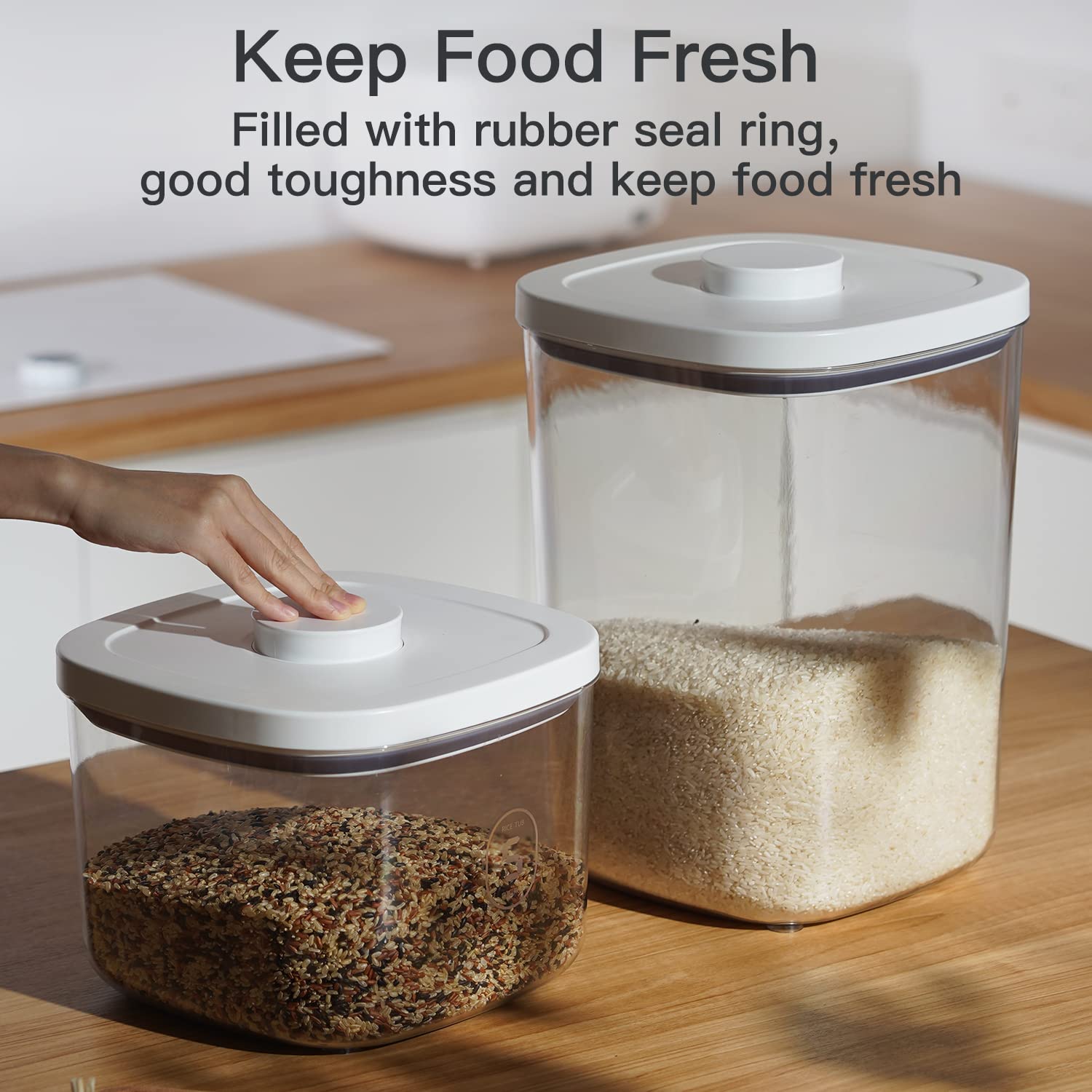 LivLab rice dispenser in a tidy kitchen pantry setup