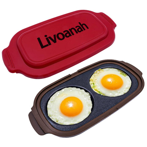 Livoanah microwave egg cooker red front view, compact for quick breakfasts.