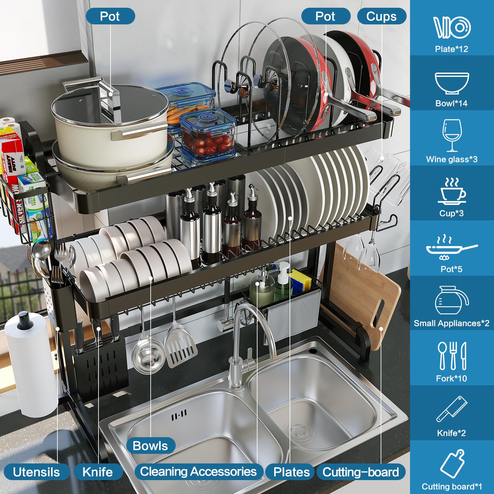 LIVOD rack expandable length shows adjustable fit from 25.5 to 37.6 inches.