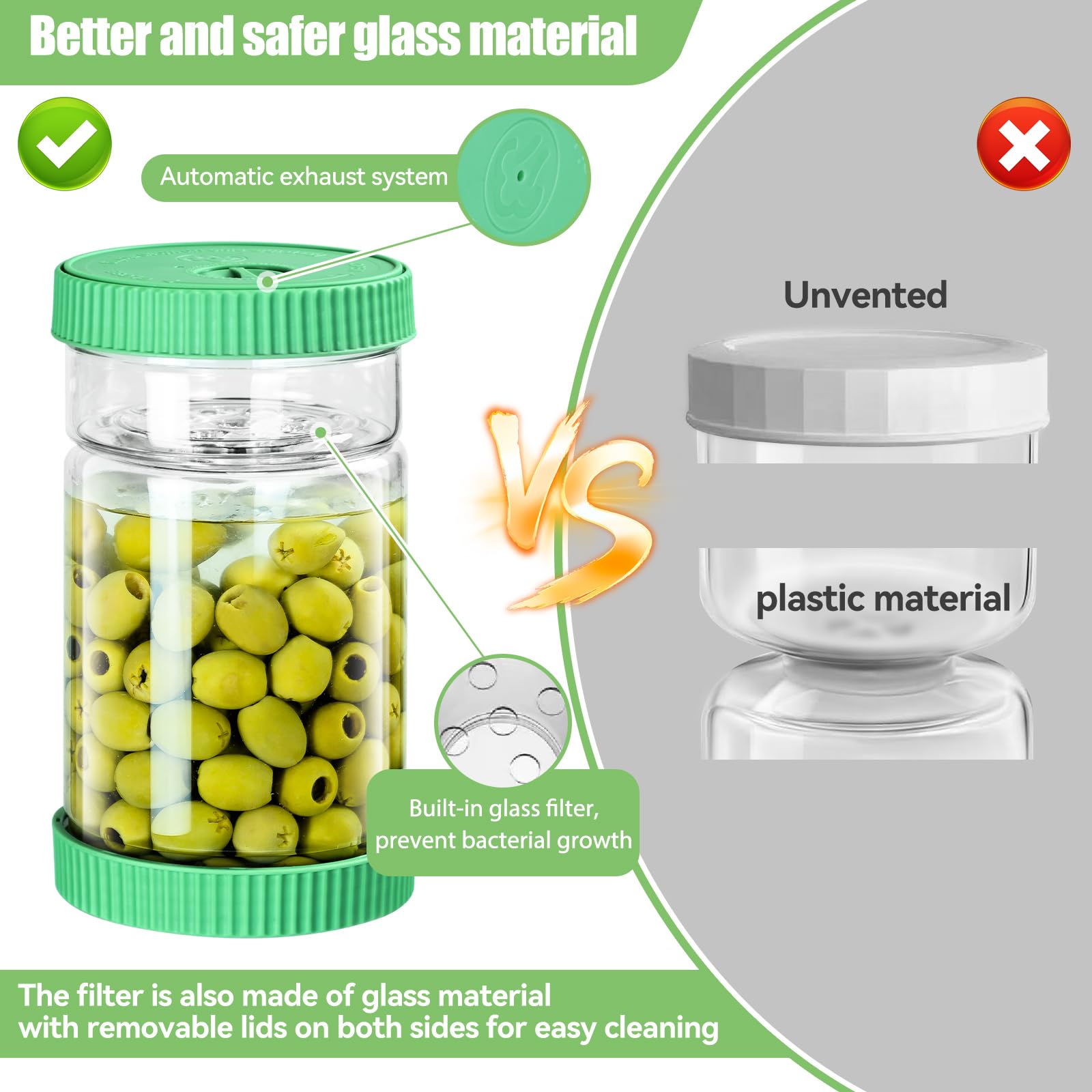 LIVSGNISTA 40oz glass filter net prevents odors and mold