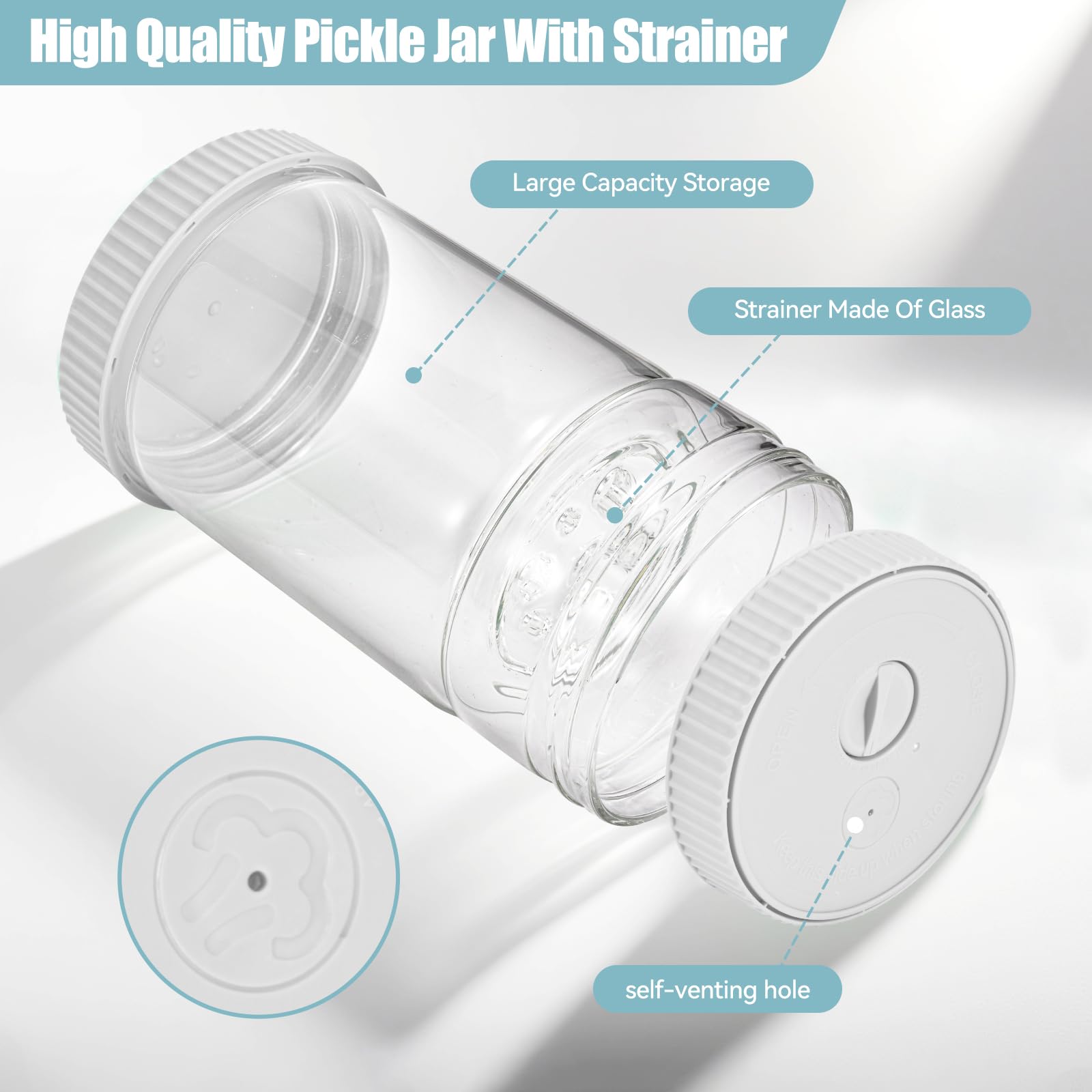 LIVSGNISTA 40oz jar highlights high-borosilicate glass and eco-seal safety.