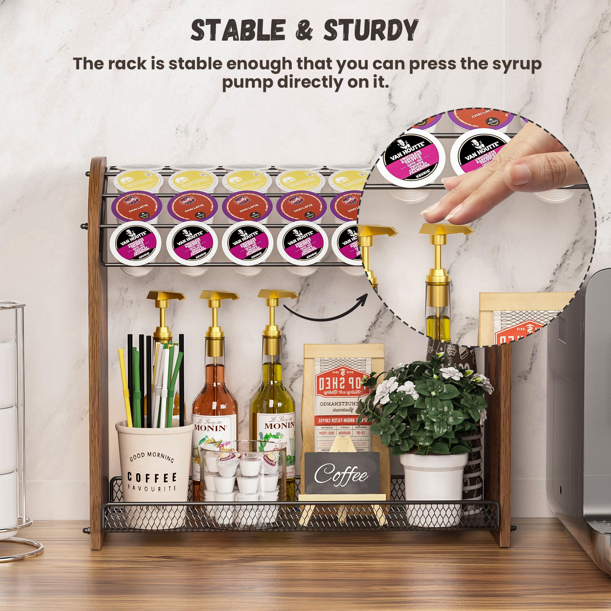 Lixple K Cup Holder mounted option saves counter space when needed