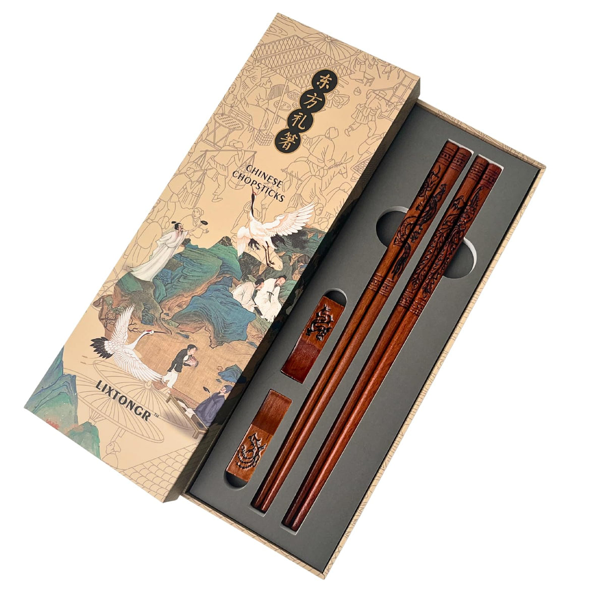 LIXTONGR dragon-phoenix chopsticks 9 inch for elegant, reusable dining.