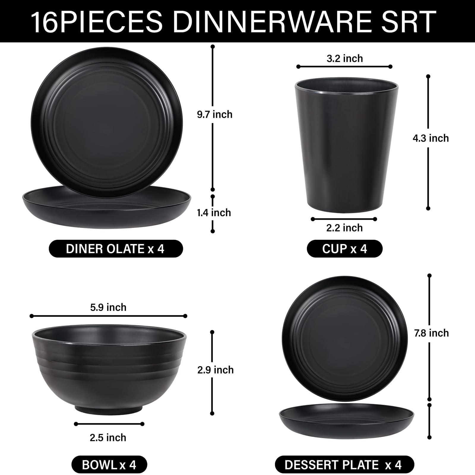 LIYH black wheat straw salad plates for versatile servings.