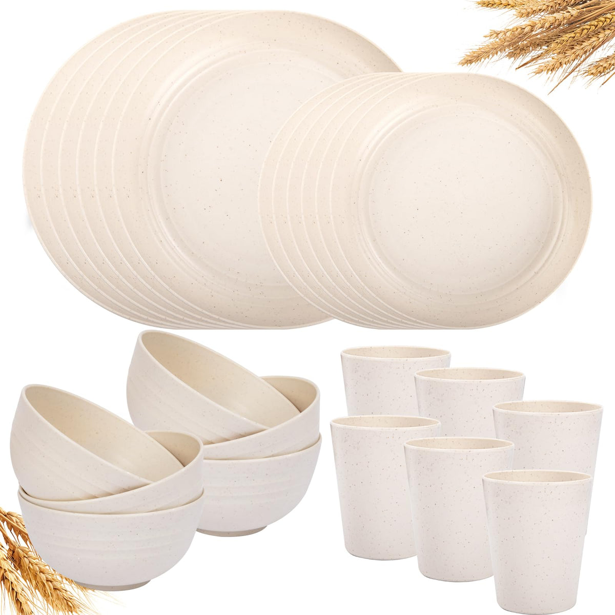 LIYH beige wheat straw dinnerware set with six plates and bowls for everyday meals