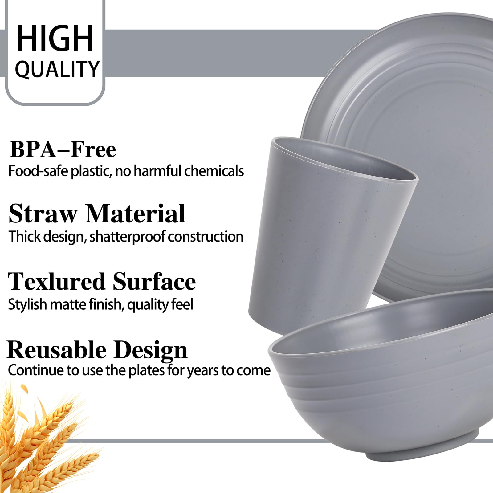 LIYH grey wheat straw bowl—unbreakable option for outdoor dining.