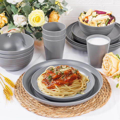 LIYH grey wheat straw dinnerware stack—space-saving storage solution.