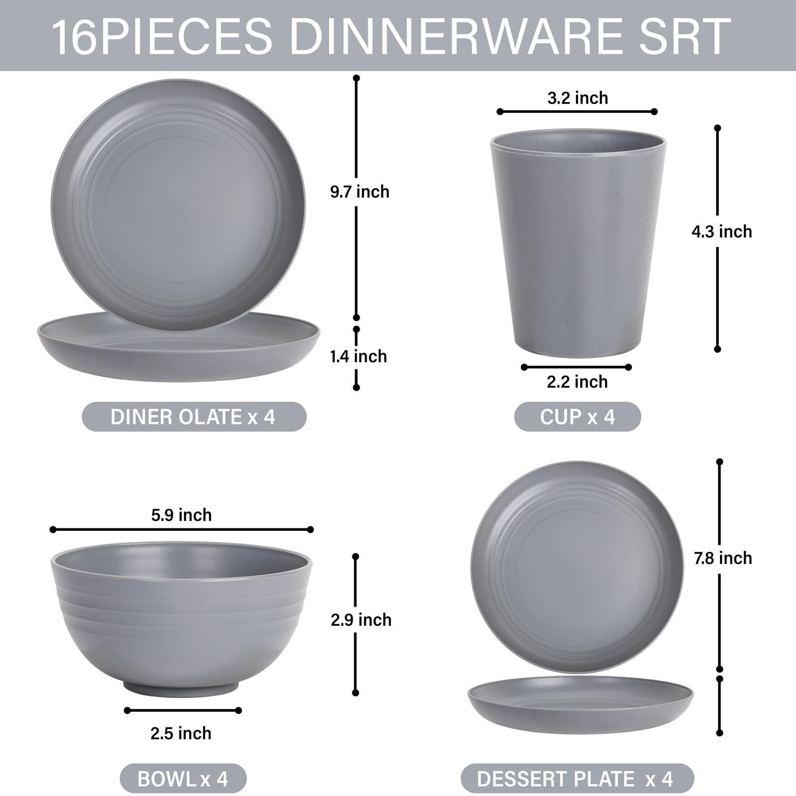 LIYH grey wheat straw salad plate—stackable design for easy hosting.