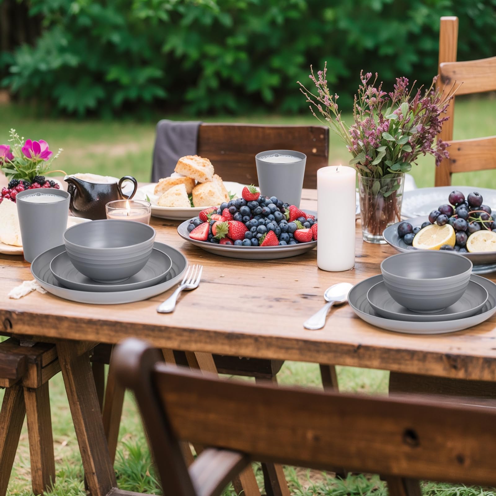 LIYH outdoor dining with wheat straw dinnerware—versatile travel companion.
