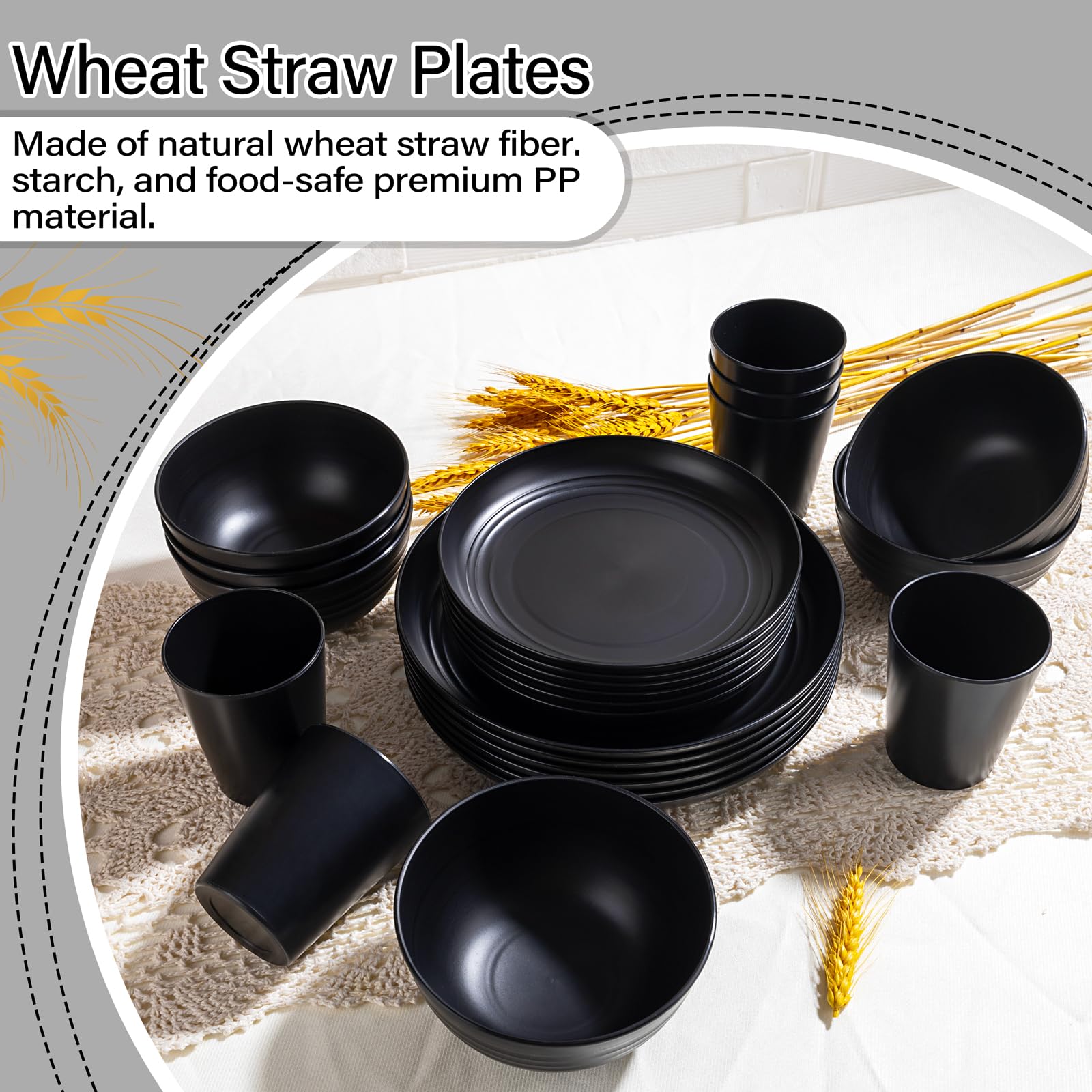 LIYH wheat straw bowls with smooth rims, ideal for family dining.