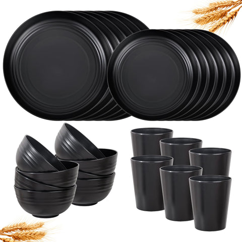 LIYH wheat straw dinnerware plates on table, lightweight and unbreakable for everyday meals.