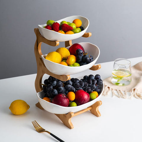 Liywall bamboo wood frame supports a sturdy three-tier display on the counter