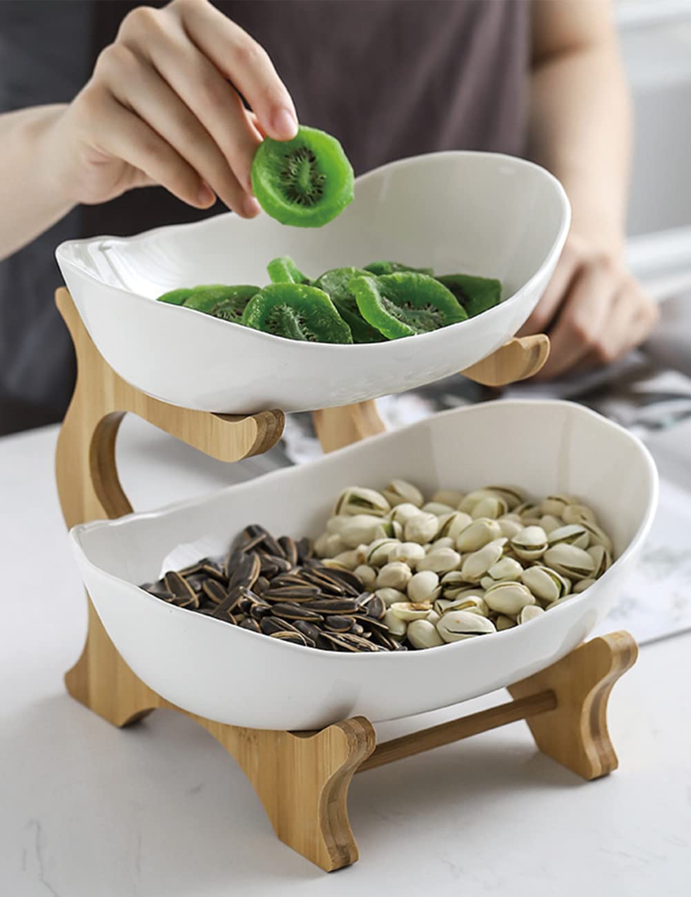 Liywall kitchen counter display two-tier tray saves space and adds elegance.
