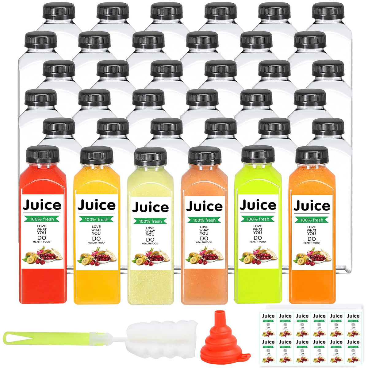 LJINOKYUN 54pcs 8oz bottles with lids ready for mess-free transport and reuse