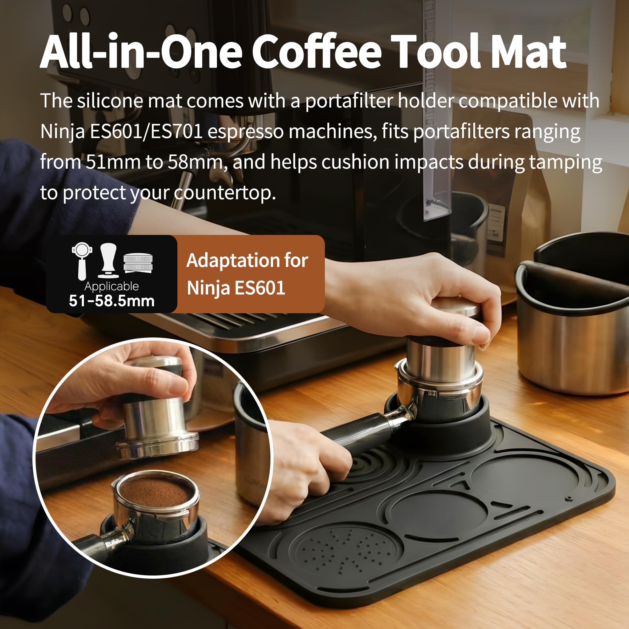 LJOWJVA silicone mat non-slip surface stabilizes cups and accessories.