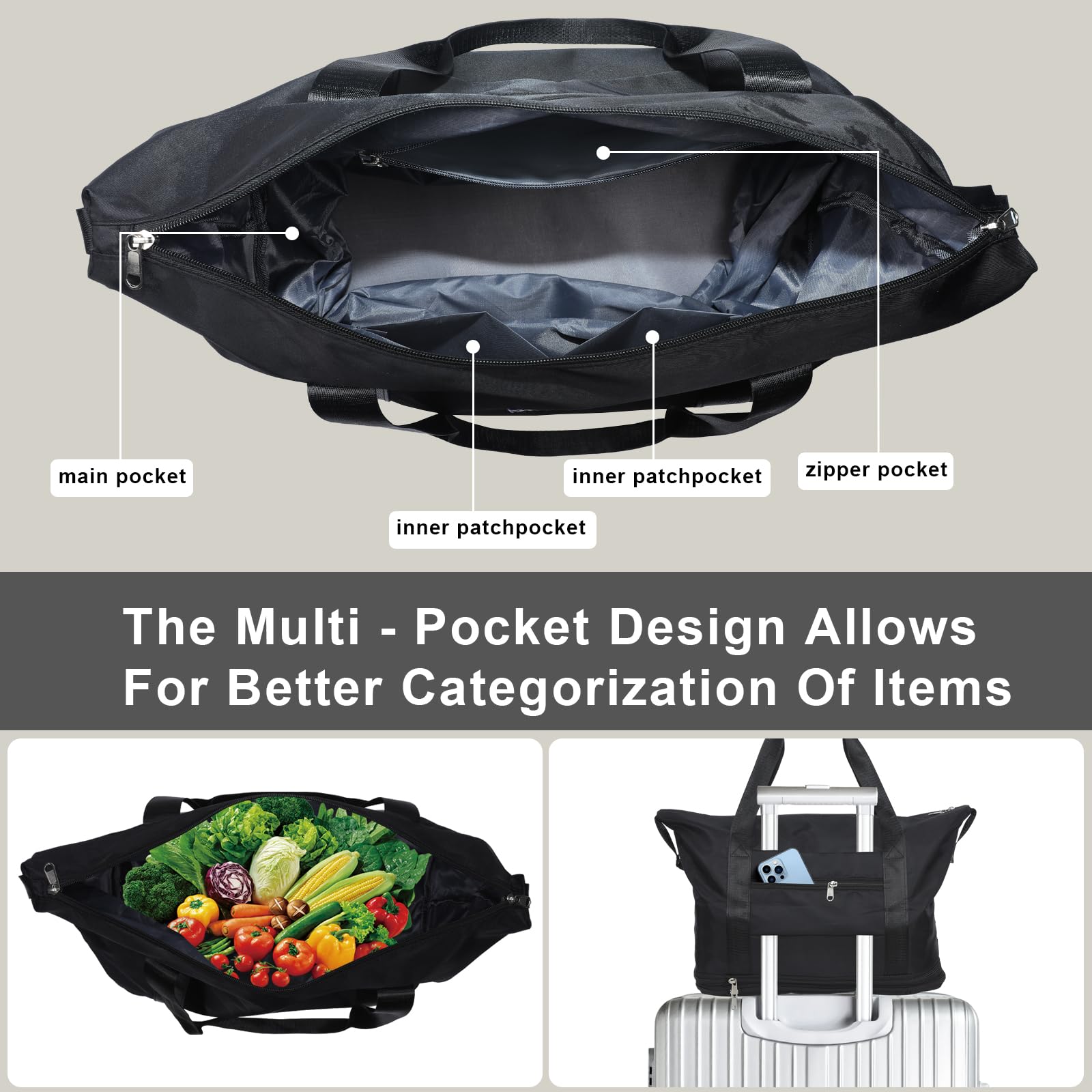 LKbeuuu large capacity bag fits groceries, gear, and travel essentials.