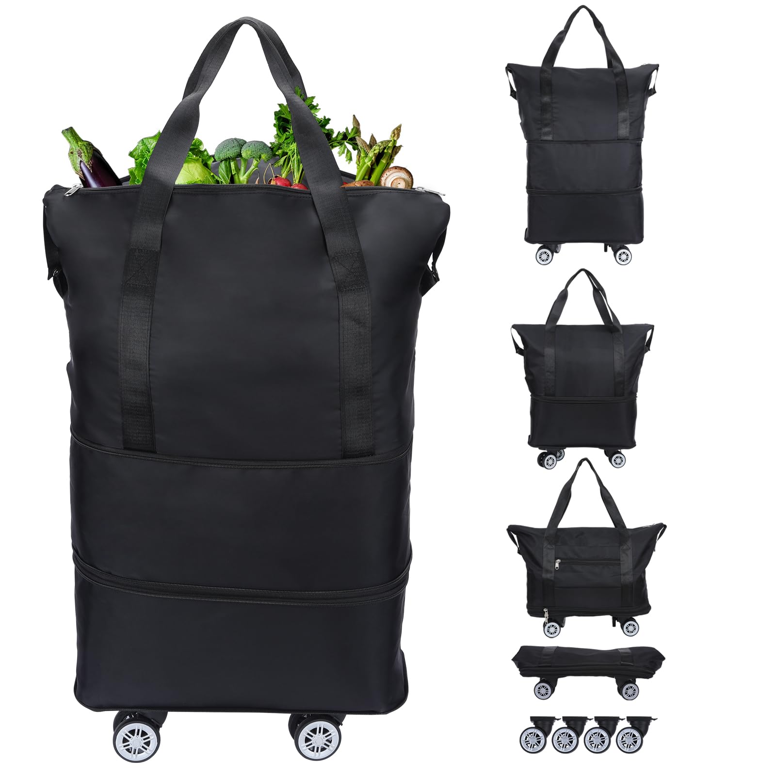 LKbeuuu reusable grocery bag on wheels folded for compact storage and quick trips.