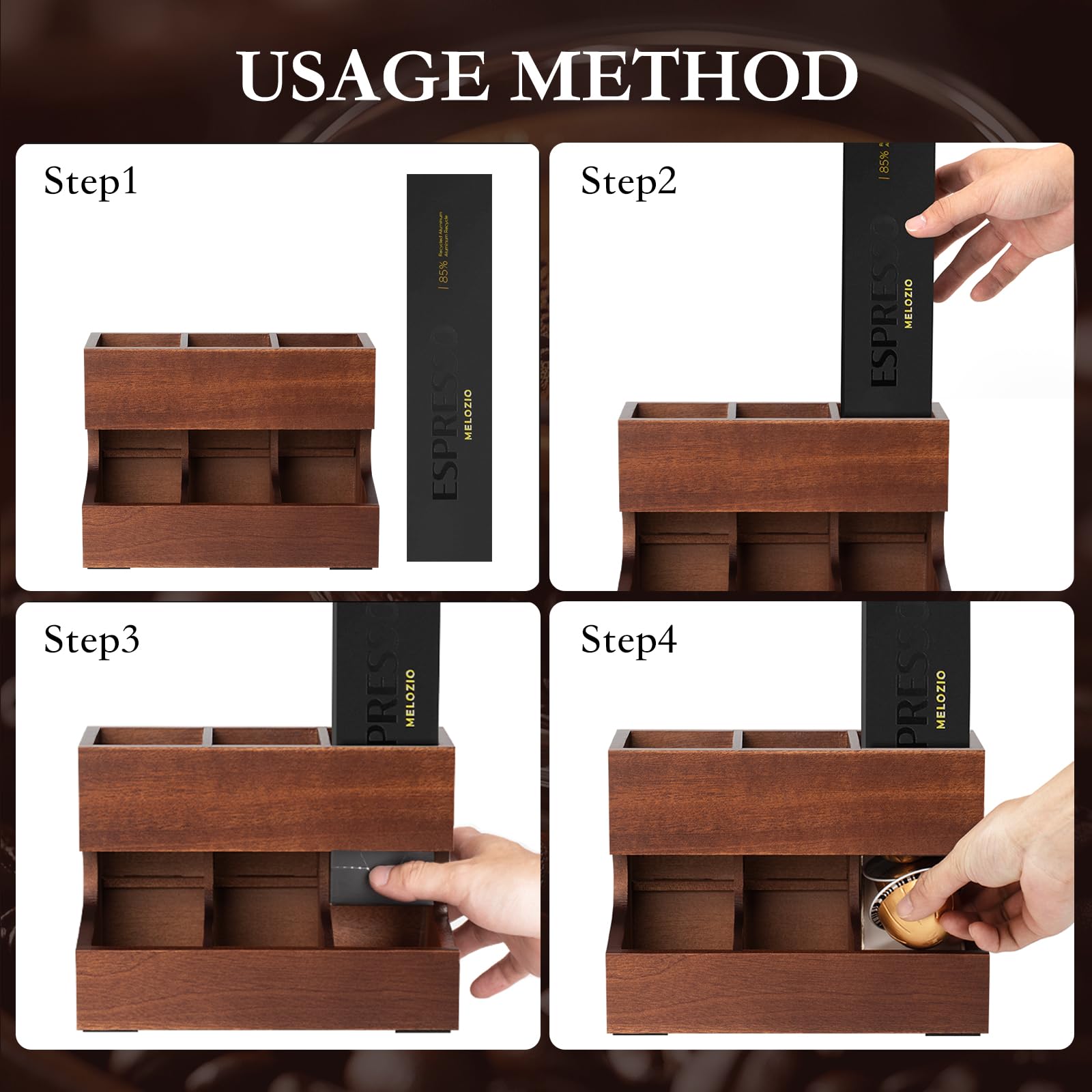 Anti-slip wood base keeps the dispenser steady.