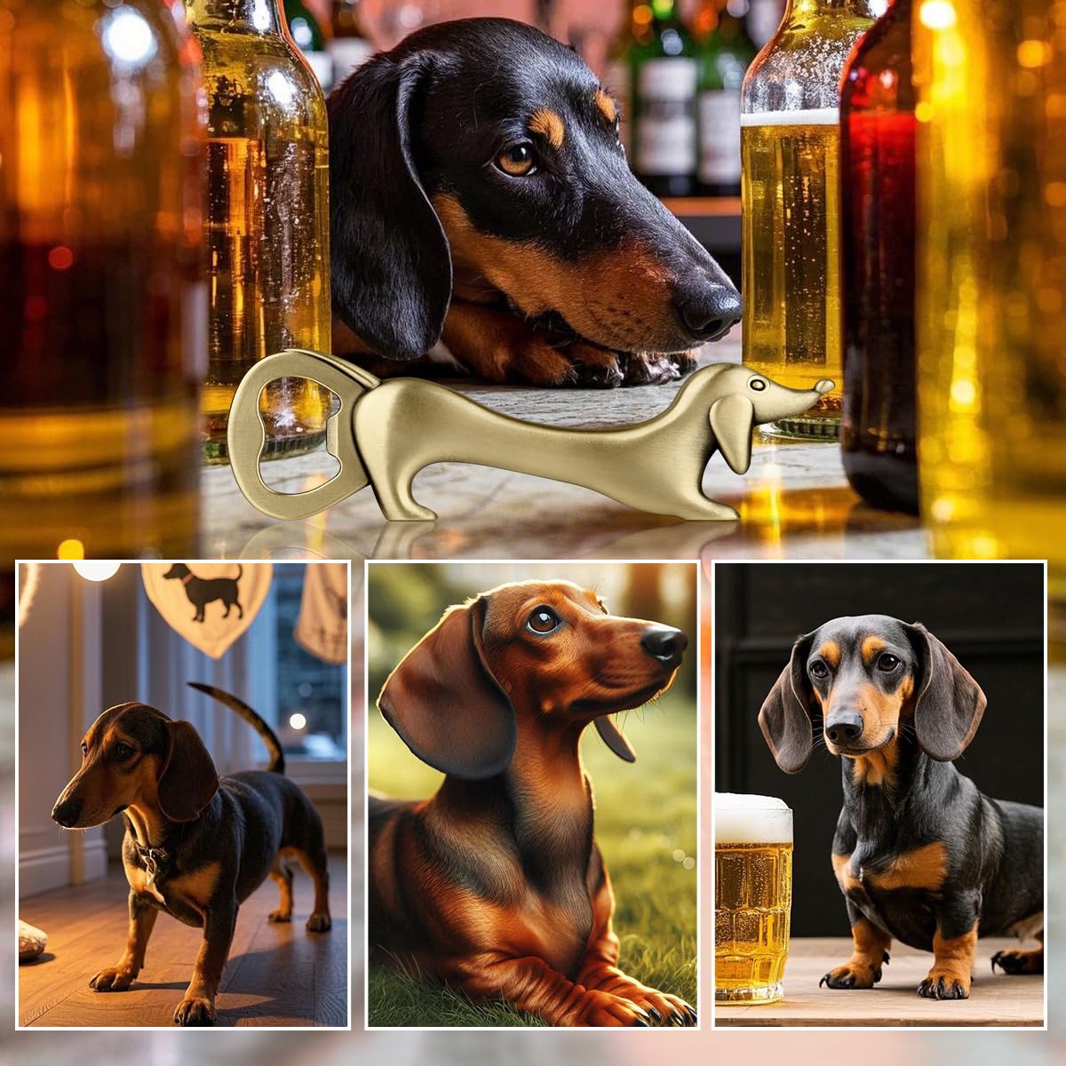 LKKCHER dachshund bronze bottle opener in gift bag ready to gift