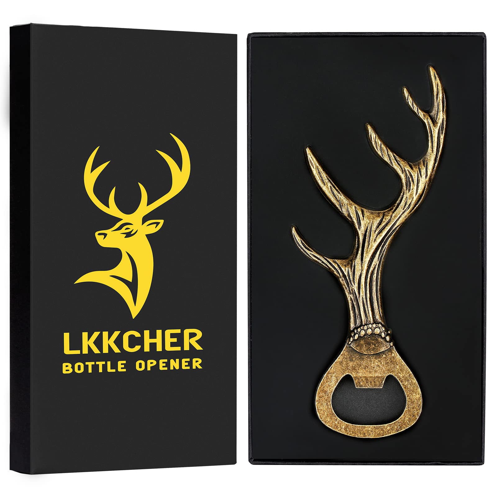 LKKCHER deer-antler bottle opener with bronze finish, sturdy and reliable.