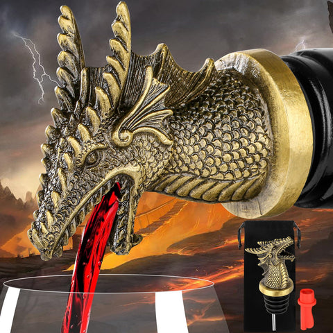 LKKCHER dragon head pourer with bronze finish enhances elegant wine service.