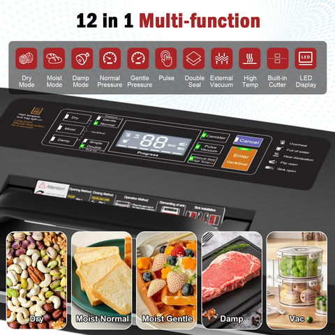 LKKNC 10-in-1 functions panel showing versatile modes for dry, moist, or liquid foods