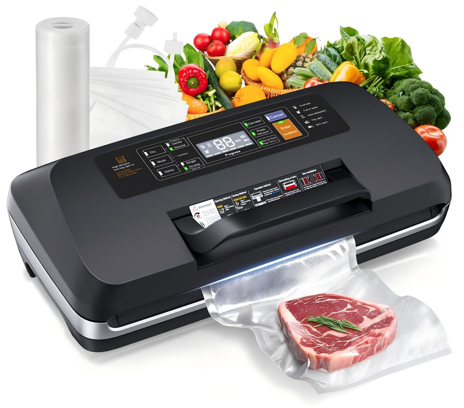 LKKNC 95kPa vacuum sealer front view for reliable airtight seals in busy kitchens