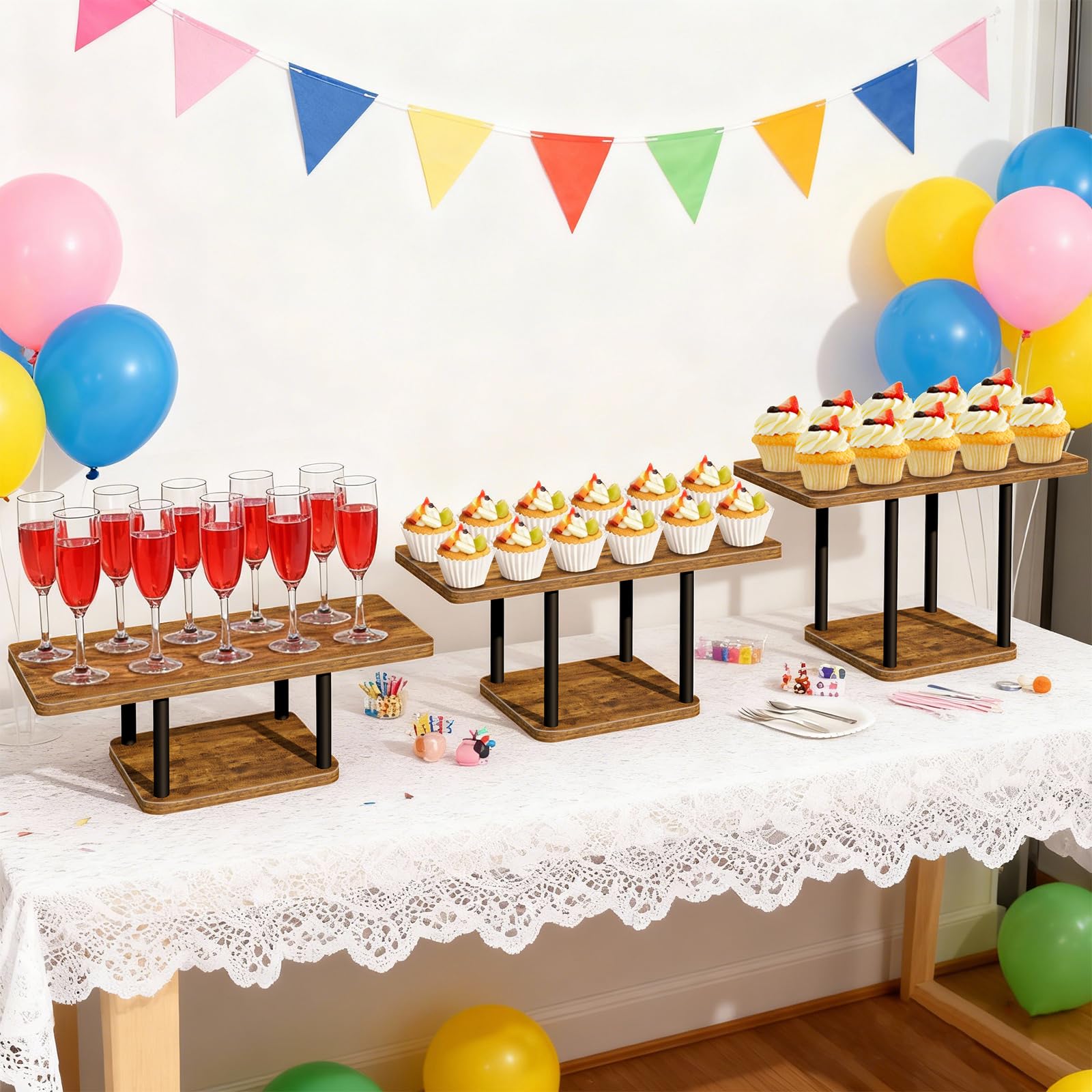 LLAXERGU Cupcake Stand bottom non-slip pads keep the display steady.