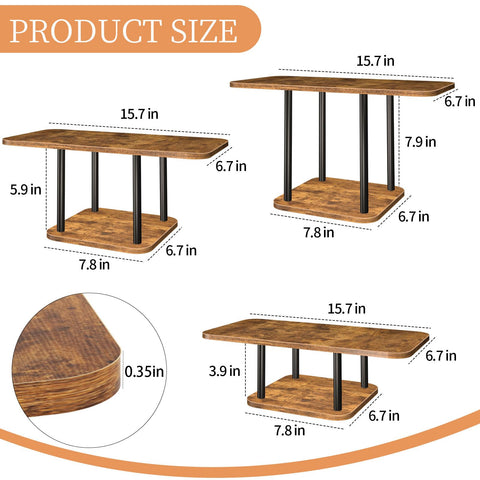 LLAXERGU Cupcake Stand side view highlighting wood texture and metal rods.