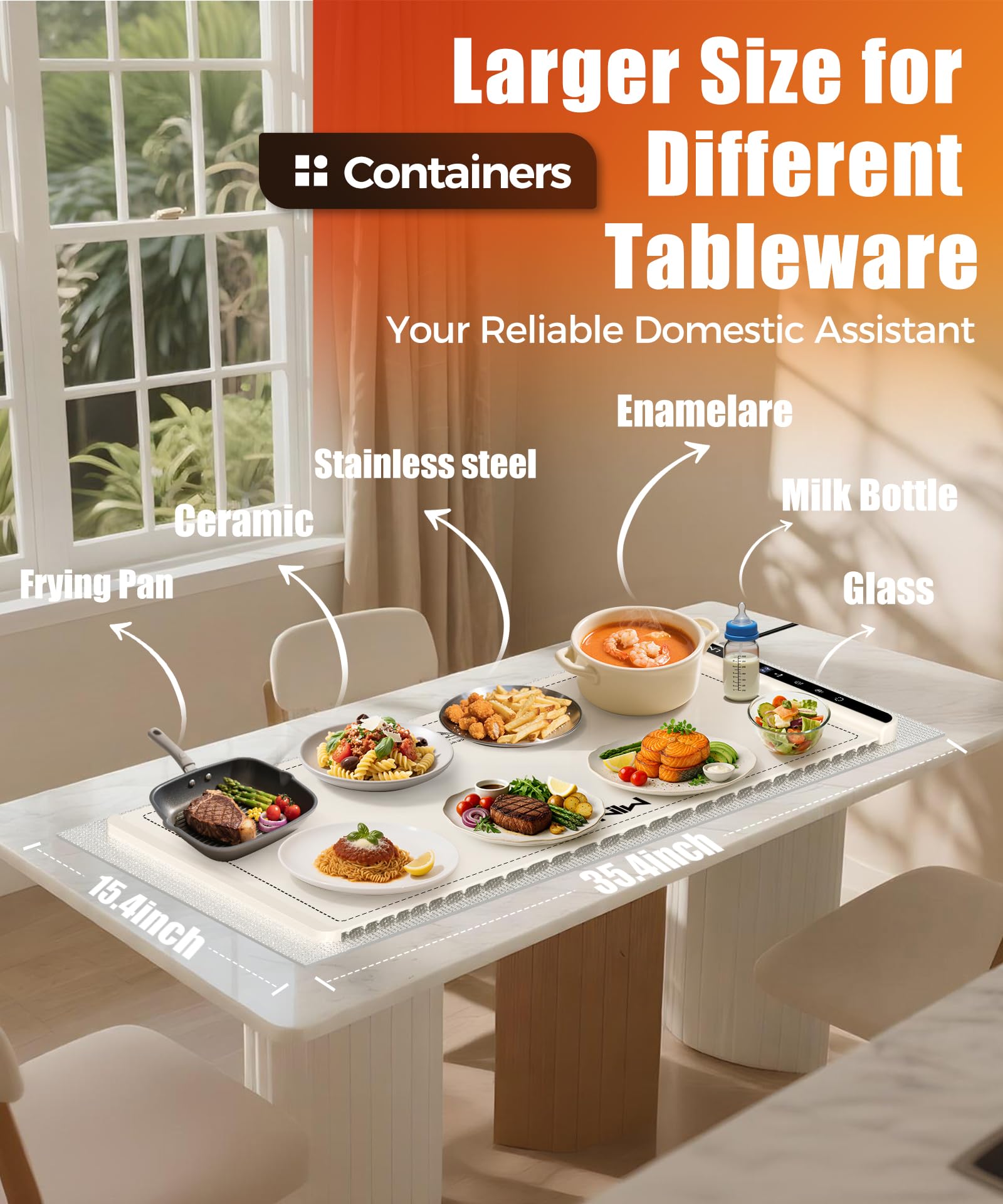 LNNIW mat compatible with glassware, ceramic, and stainless steel tableware.
