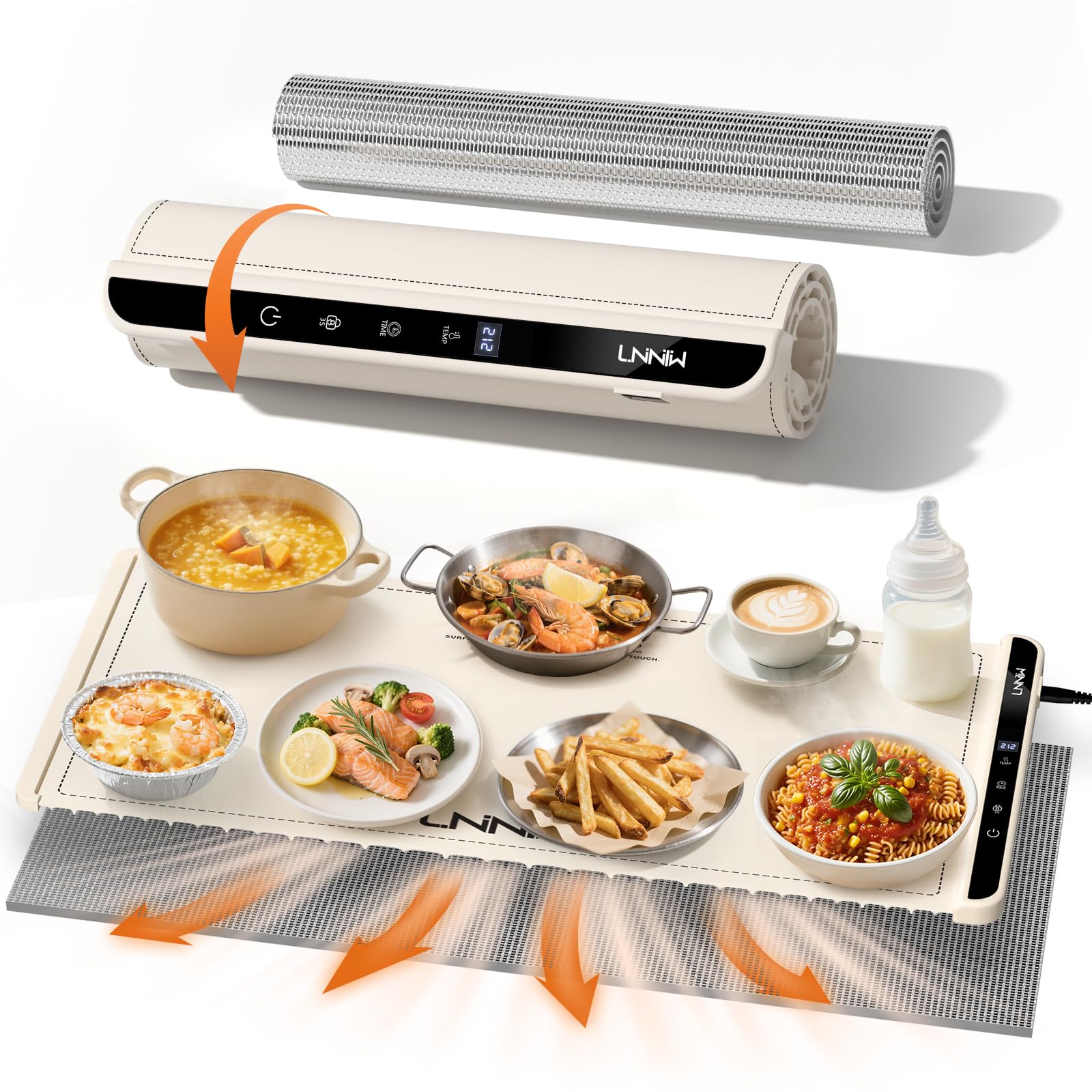 LNNIW extra-large warming mat with a spacious surface for family meals.