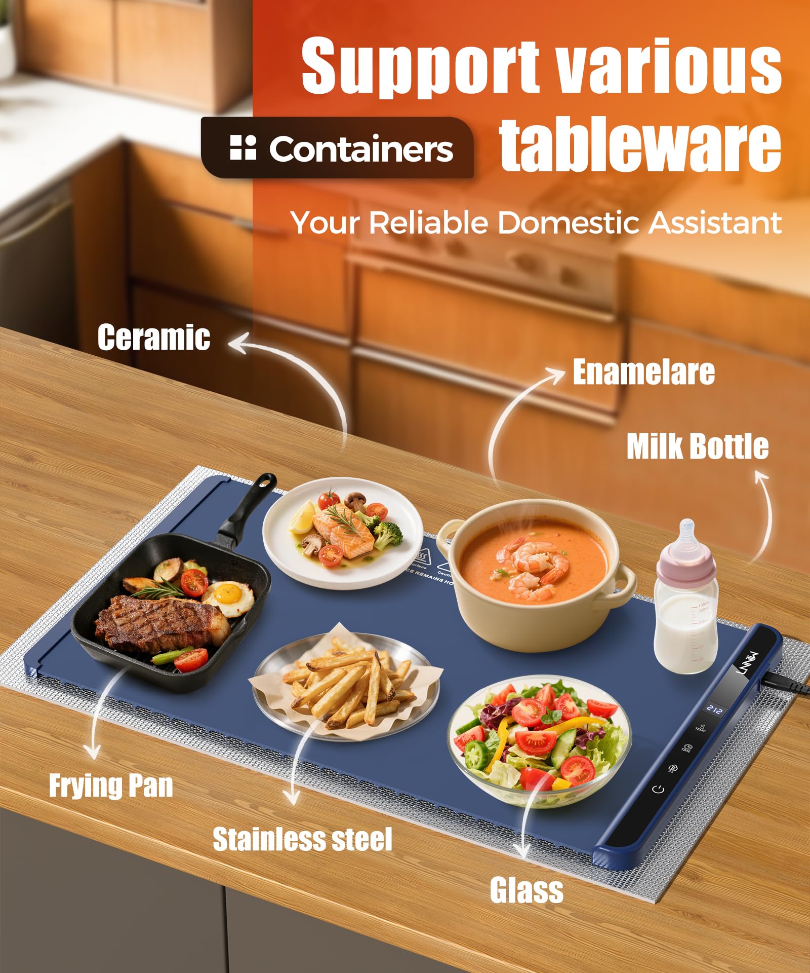 LNNIW Food Warming Mat with six timer presets to plan servings
