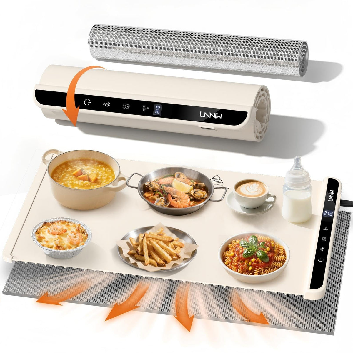LNNIW Food Warming Mat top view with heat-resistant pad protecting surfaces