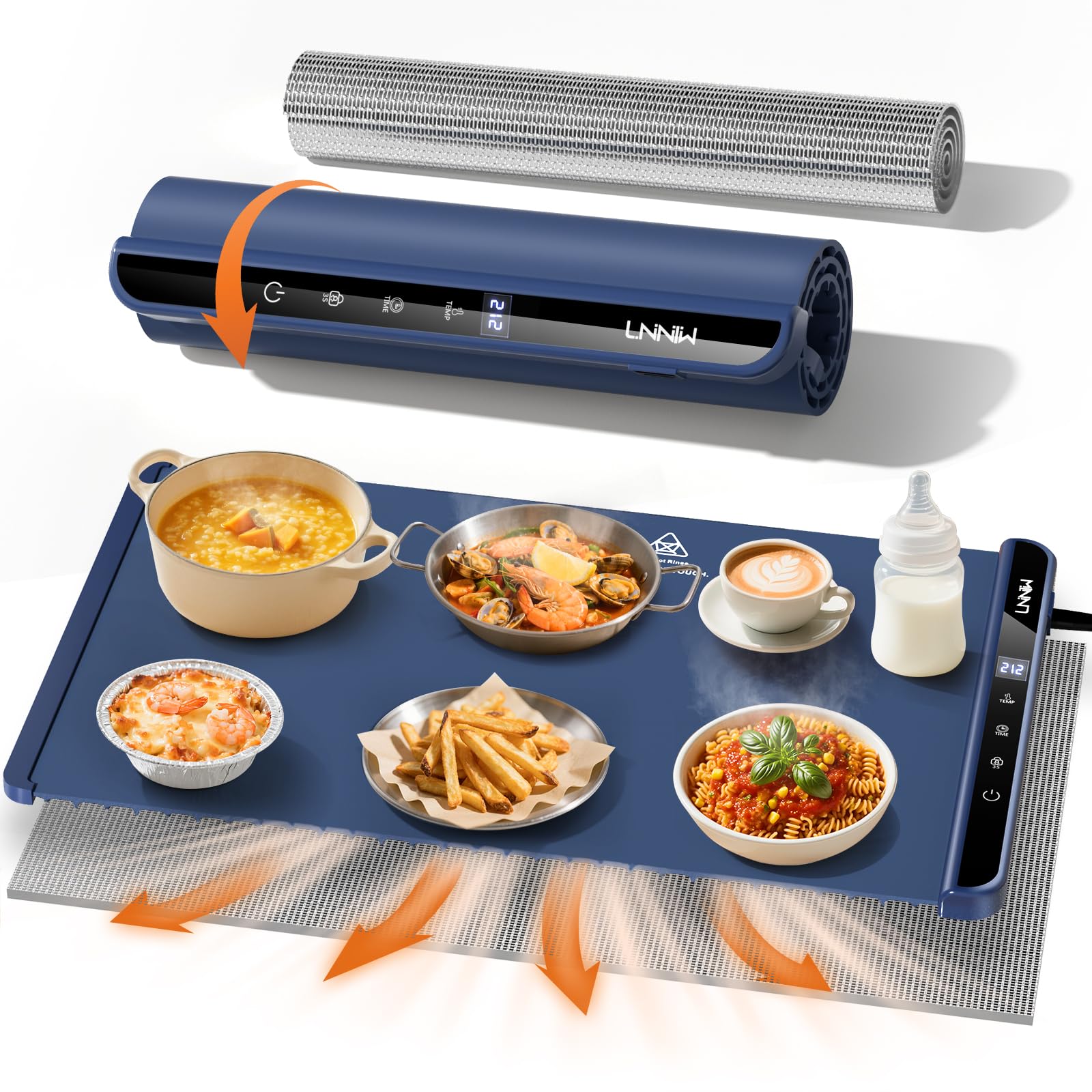 LNNIW Food Warming Mat with heat-resistant pad protecting wooden tables during meals