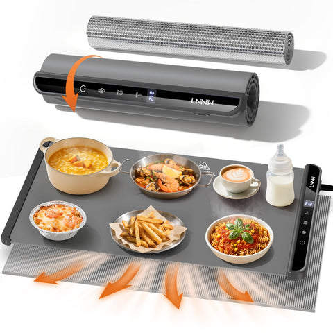 LNNIW food warming mat with heat-resistant pad protects surfaces while keeping meals warm.