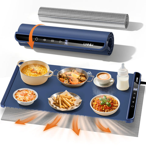 LNNIW Food Warming Mat with heat-resistant pad protecting wooden tables during meals