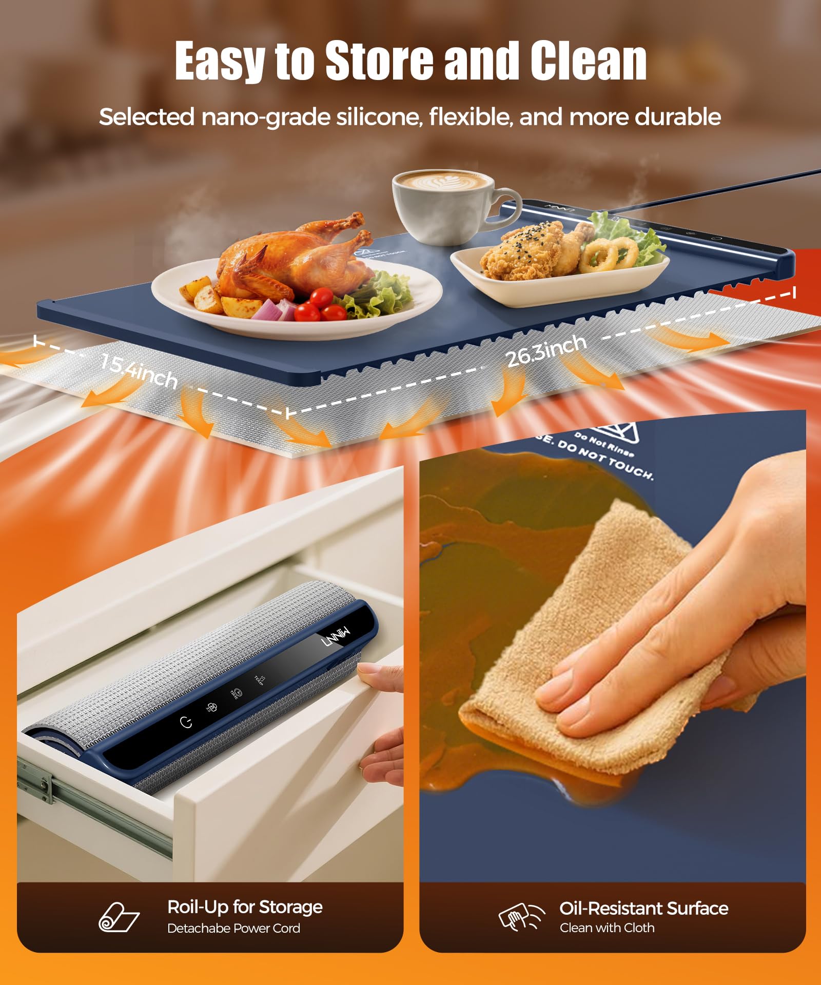 LNNIW warmer safely fits glassware, ceramic, and stainless steel tableware