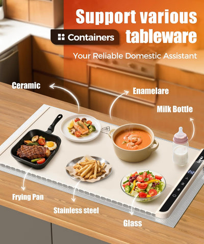 LNNIW warming mat on diverse tableware safe with glass and ceramic