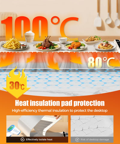 LNNIW heat-resistant pad attached to the warming mat protects the table.